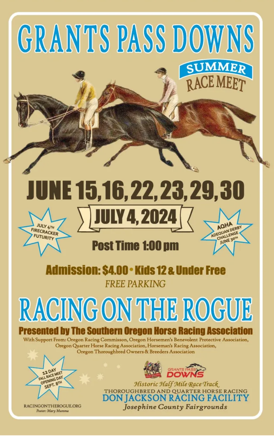 Poster for Grants Pass Downs Racing Summer Schedule